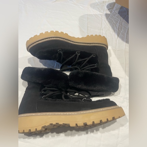 🖤 Jennifer Lopez Womens Ankle Booties Black Suede Faux Fur Trim Round Size 8.5M - Picture 4 of 8